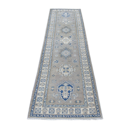 Kazak Wool Hand Knotted Rug Grey Ivory 2.8X9.7 -O054675