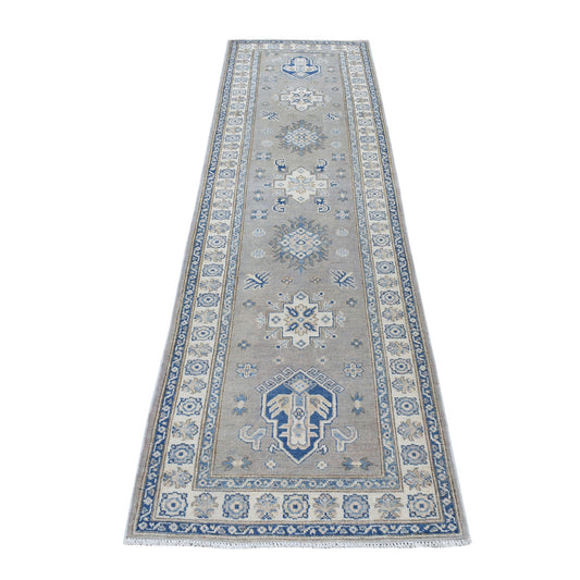 Kazak Wool Hand Knotted Rug Grey Ivory 2.8X9.7 -O054675