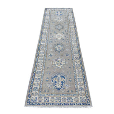 Kazak Wool Hand Knotted Rug Grey Ivory 2.8X9.7 -O054675