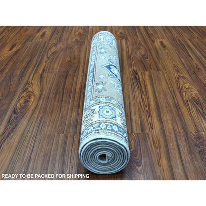 Kazak Wool Hand Knotted Rug Grey Ivory 2.8X9.7 -O054675