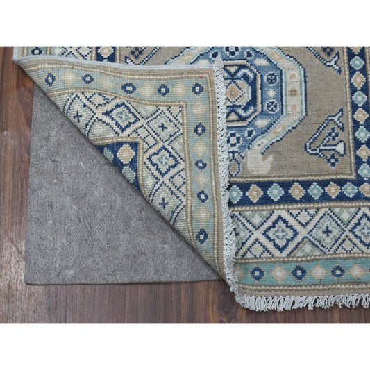 Kazak Wool Hand Knotted Rug Grey Ivory 2.6X9.9 -O054681