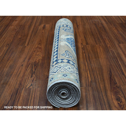 Kazak Wool Hand Knotted Rug Grey Ivory 2.6X9.9 -O054681