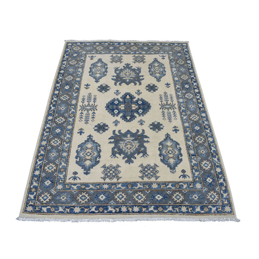 Kazak Wool Hand Knotted Rug Ivory Gray 3.10X5.3 -O054782