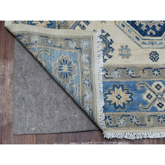 Kazak Wool Hand Knotted Rug Ivory Denim Blue 4.0X5.9 -O054784