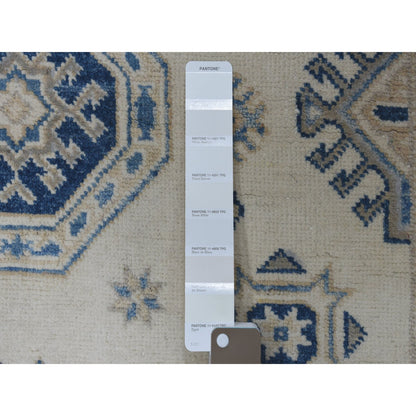 Kazak Wool Hand Knotted Rug Ivory Denim Blue 4.0X5.9 -O054784
