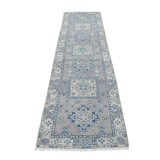 Kazak Wool Hand Knotted Rug Grey Ivory 2.6X9.7 -O054855