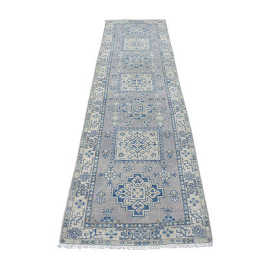 Kazak Wool Hand Knotted Rug Grey Ivory 2.6X9.7 -O054855