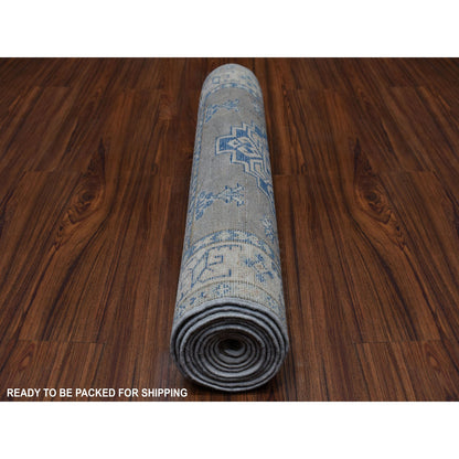Kazak Wool Hand Knotted Rug Grey Ivory 2.6X9.7 -O054855