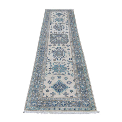 Kazak Wool Hand Knotted Rug Ivory Gray 2.6X9.6 -O054862