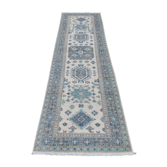 Kazak Wool Hand Knotted Rug Ivory Gray 2.6X9.6 -O054862