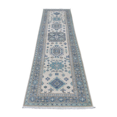 Kazak Wool Hand Knotted Rug Ivory Gray 2.6X9.6 -O054862
