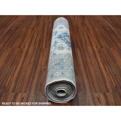 Kazak Wool Hand Knotted Rug Ivory Gray 2.6X9.6 -O054862