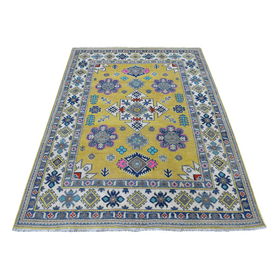 Kazak Wool Hand Knotted Rug Yellow Ivory 4.10X6.6 -O054936