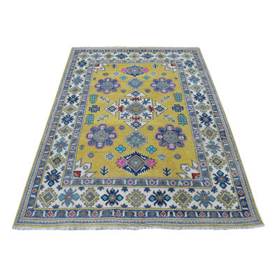 Kazak Wool Hand Knotted Rug Yellow Ivory 4.10X6.6 -O054936