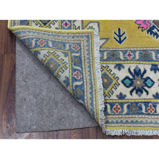 Kazak Wool Hand Knotted Rug Yellow Ivory 4.10X6.6 -O054936