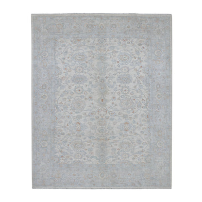 Oushak And Peshawar Wool Hand Knotted Rug Ivory Gray 8.0X9.9 -O054953