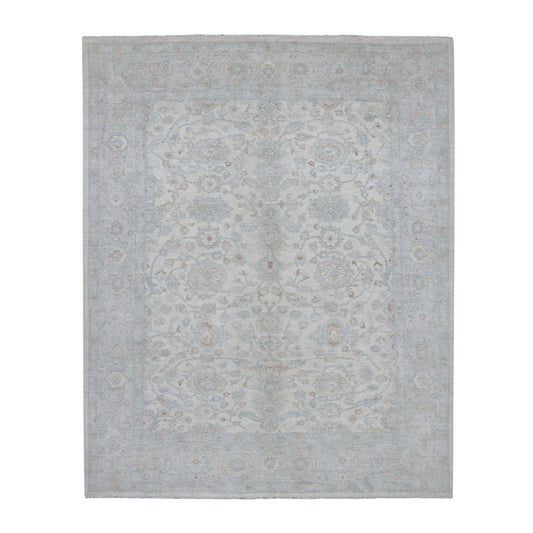 Oushak And Peshawar Wool Hand Knotted Rug Ivory Gray 8.0X9.9 -O054953
