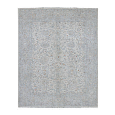 Oushak And Peshawar Wool Hand Knotted Rug Ivory Gray 8.0X9.9 -O054953