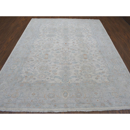 Oushak And Peshawar Wool Hand Knotted Rug Ivory Gray 8.0X9.9 -O054953