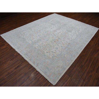 Oushak And Peshawar Wool Hand Knotted Rug Ivory Gray 8.0X9.9 -O054953