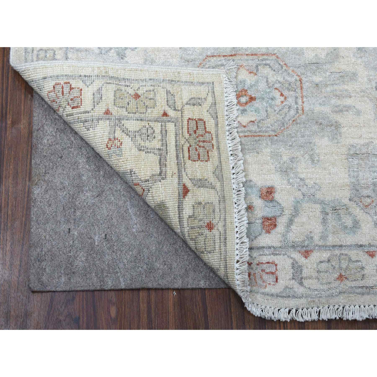 Oushak And Peshawar Wool Hand Knotted Rug Ivory Ivory 2.7X9.7 -O055026