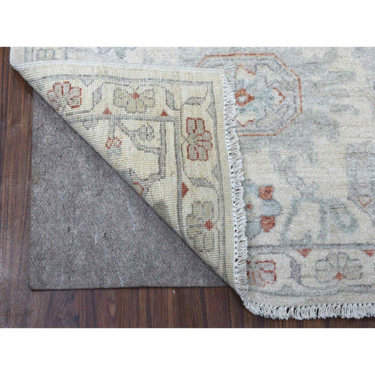 Oushak And Peshawar Wool Hand Knotted Rug Ivory Ivory 2.7X9.7 -O055026