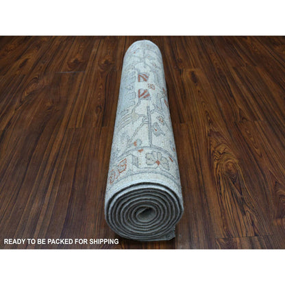 Oushak And Peshawar Wool Hand Knotted Rug Ivory Ivory 2.7X9.7 -O055026