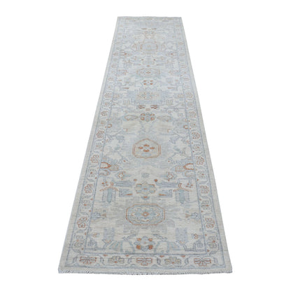 Oushak And Peshawar Wool Hand Knotted Rug Ivory Ivory 2.6X9.10 -O055147