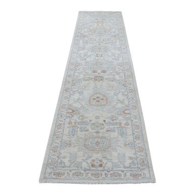 Oushak And Peshawar Wool Hand Knotted Rug Ivory Ivory 2.6X9.10 -O055147