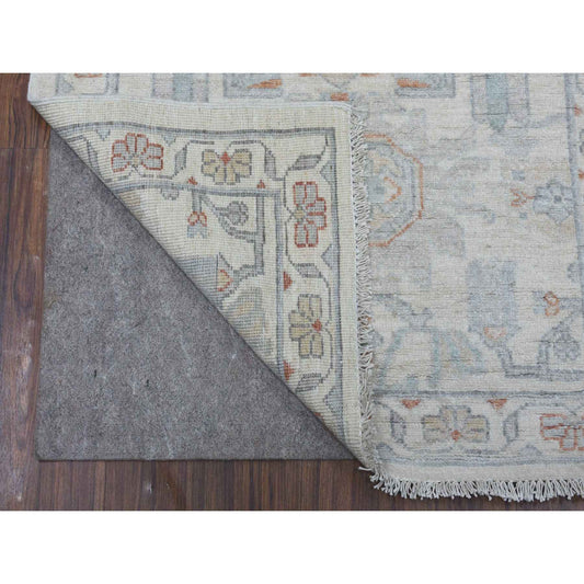 Oushak And Peshawar Wool Hand Knotted Rug Ivory Ivory 2.6X9.10 -O055147