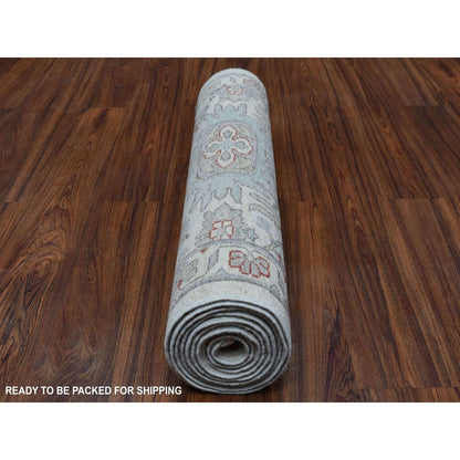 Oushak And Peshawar Wool Hand Knotted Rug Ivory Ivory 2.6X9.10 -O055147