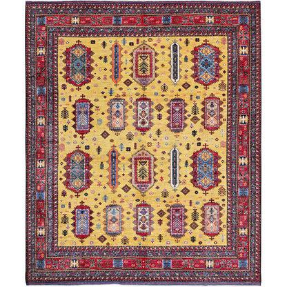 Kazak Wool Hand Knotted Rug Yellow 8.3x9.8 -O0551