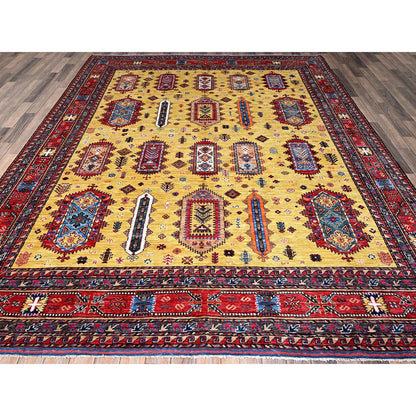 Kazak Wool Hand Knotted Rug Yellow 8.3x9.8 -O0551