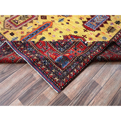 Kazak Wool Hand Knotted Rug Yellow 8.3x9.8 -O0551