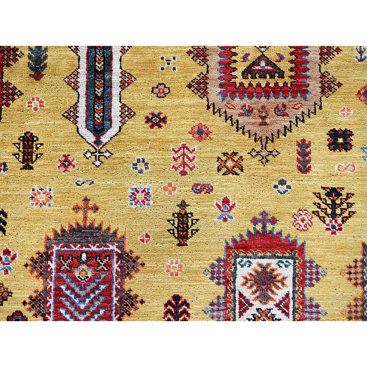Kazak Wool Hand Knotted Rug Yellow 8.3x9.8 -O0551