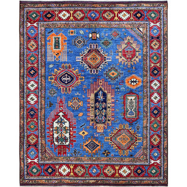 Kazak Wool Hand Knotted Rug Blue 8.1x9.10 -O0552