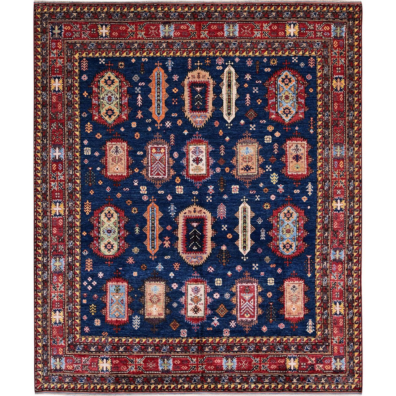 Kazak Wool Hand Knotted Rug Blue 8.5x9.8 -O0553