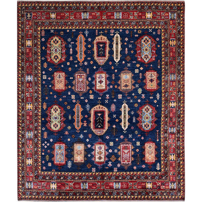 Kazak Wool Hand Knotted Rug Blue 8.5x9.8 -O0553