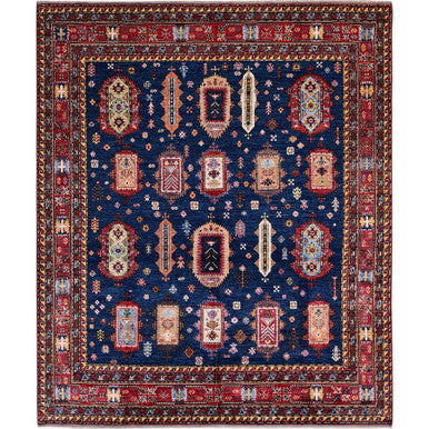 Kazak Wool Hand Knotted Rug Blue 8.5x9.8 -O0553