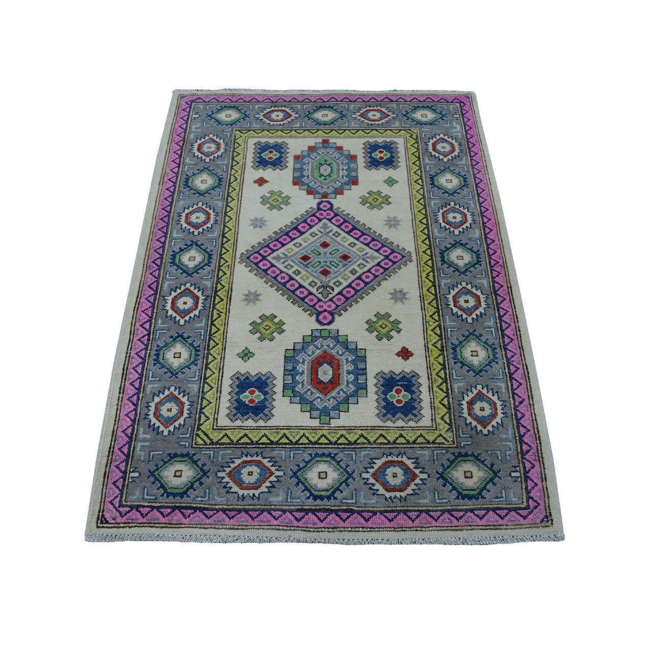 Kazak Wool Hand Knotted Rug Ivory Gray 3.2X4.10 -O055402