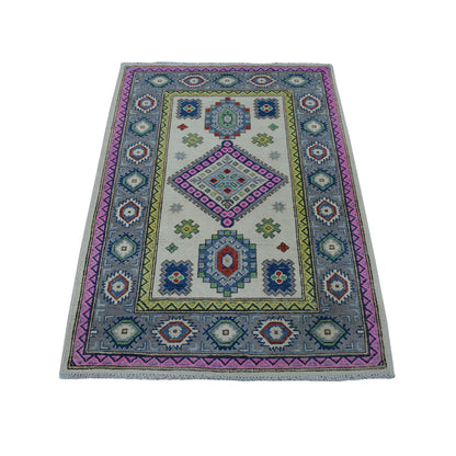 Kazak Wool Hand Knotted Rug Ivory Gray 3.2X4.10 -O055402