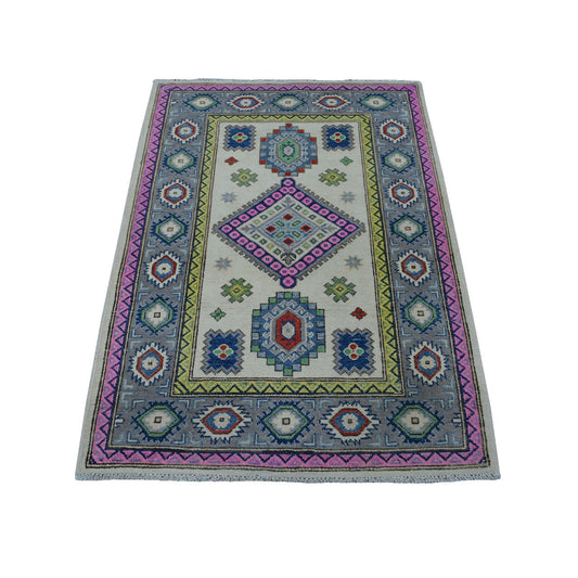 Kazak Wool Hand Knotted Rug Ivory Gray 3.2X4.10 -O055402