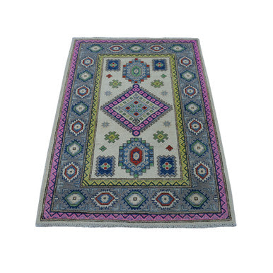 Kazak Wool Hand Knotted Rug Ivory Gray 3.2X4.10 -O055402