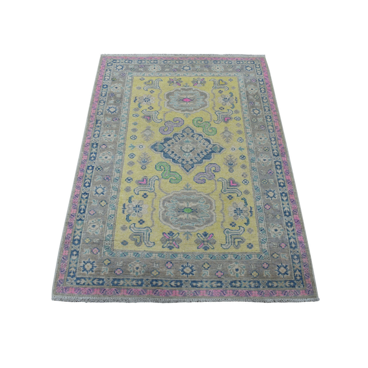 Kazak Wool Hand Knotted Rug Yellow Gray 3.3X4.8 -O055407