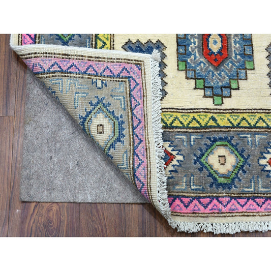 Kazak Wool Hand Knotted Rug Ivory Charcoal Gray 3.1X4.9 -O055410