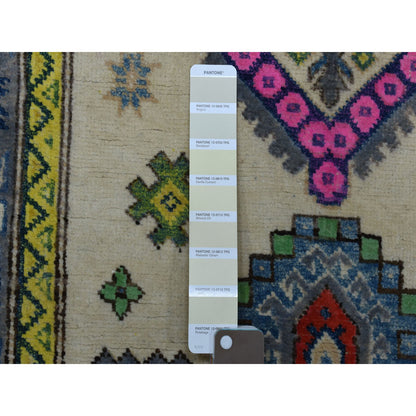 Kazak Wool Hand Knotted Rug Ivory Charcoal Gray 3.1X4.9 -O055410