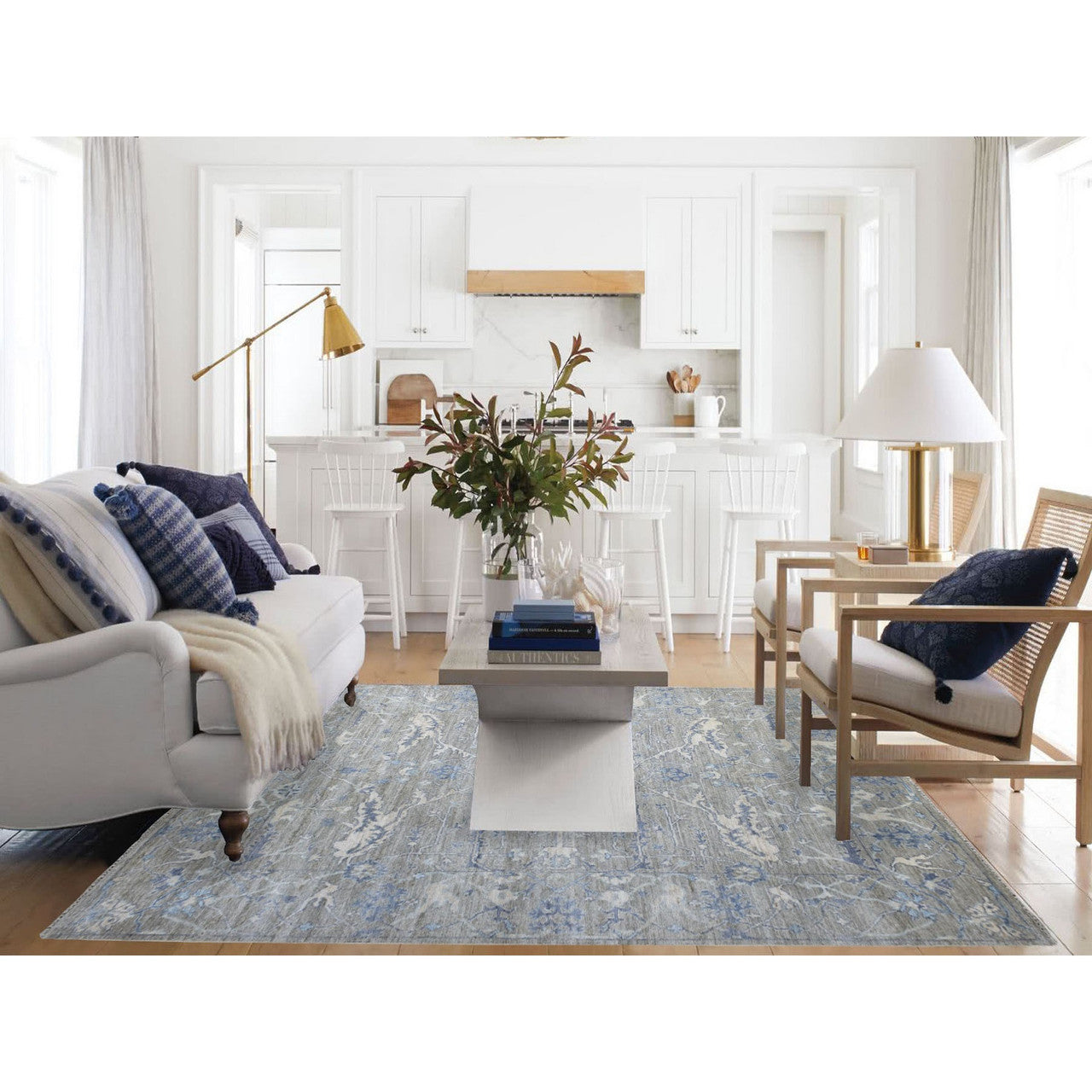 Oushak And Peshawar Wool Hand Knotted Rug Grey Gray 8.4X9.9 -O055520