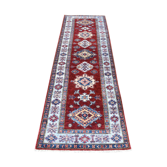 Kazak Wool Hand Knotted Rug Red Grey 2.8X8.7 -O055534