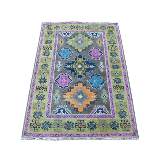 Kazak Wool Hand Knotted Rug Grey Green 3.2X4.9 -O055545