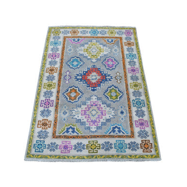 Kazak Wool Hand Knotted Rug Grey Ivory 3.1X4.10 -O055550